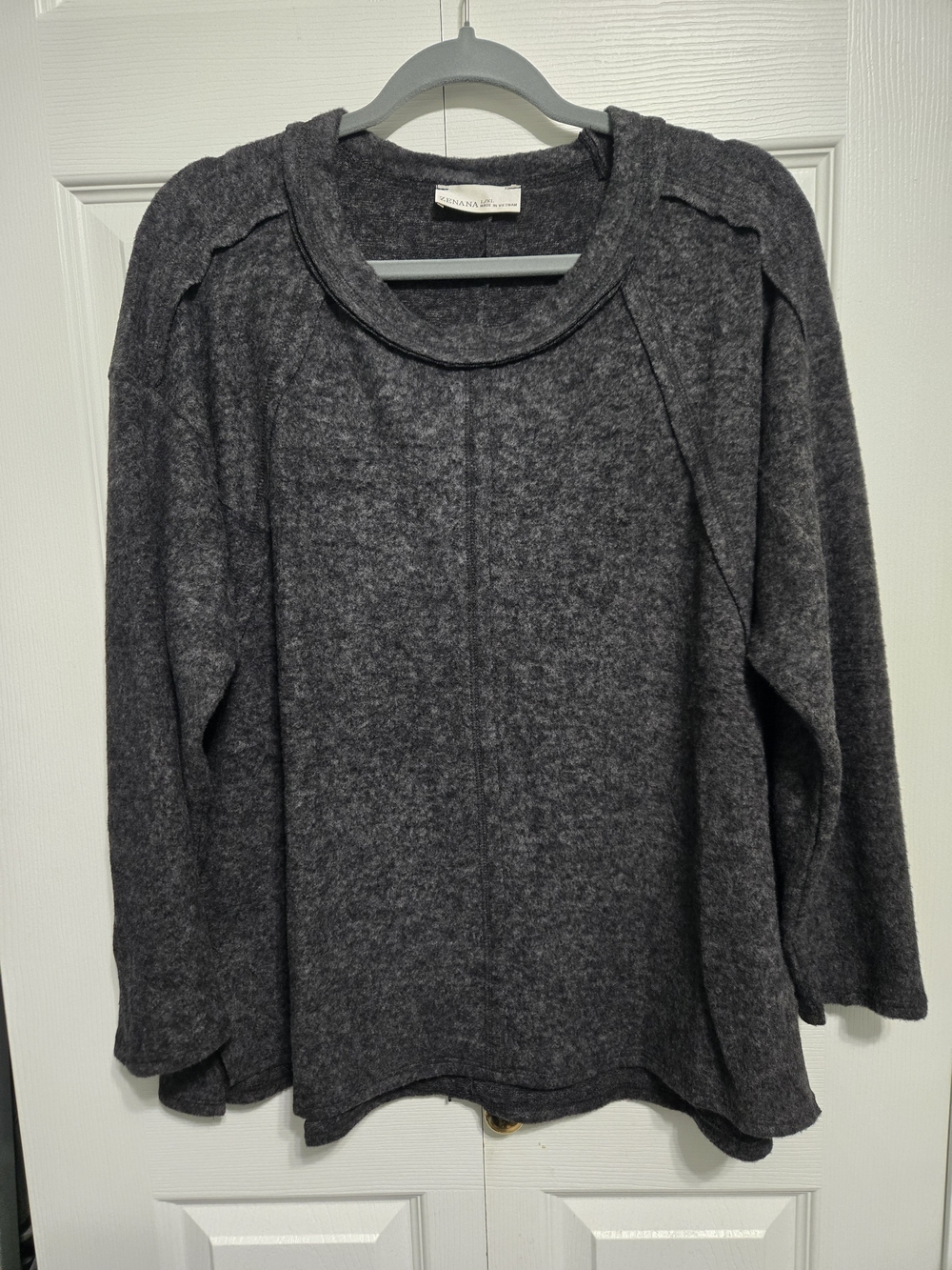Zenana Outfitters Charcoal Gray Pullover Hacci Sweatshirt